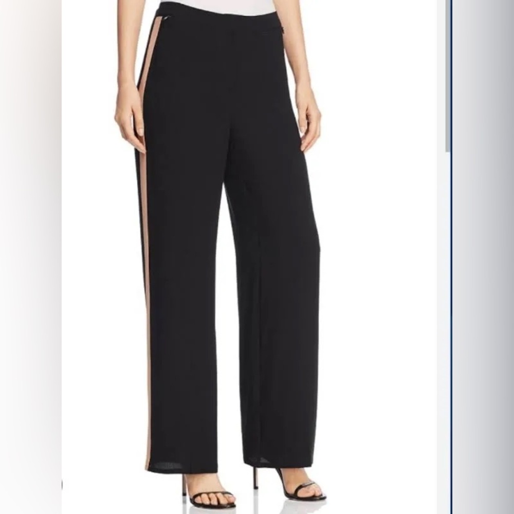 Eileen Fisher Pants (Size 18) Black & Tan Stripe Silk Georgette Crepe Pant NWT